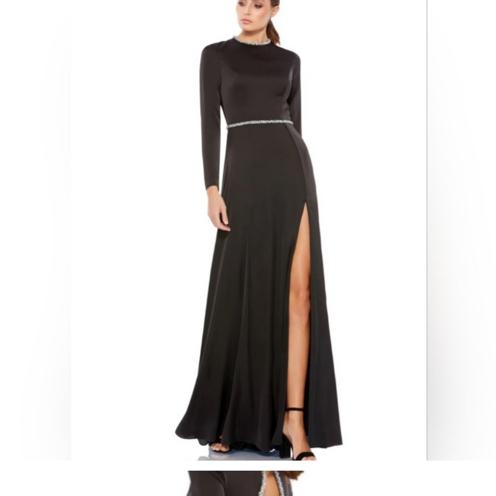 Mac Duggal Black Long Sleeve Mock Neck Gown